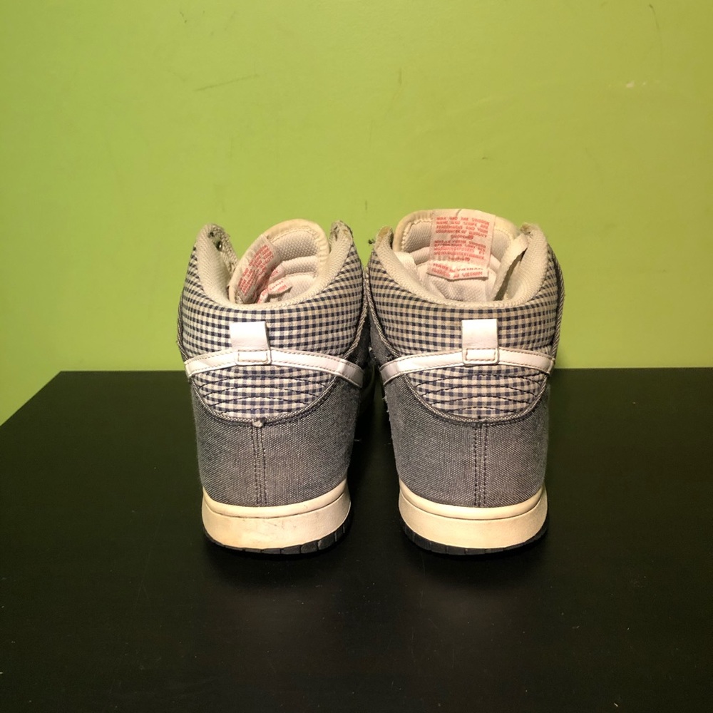 🧺 Y2K NIKE DUNK HIGH DENIM GINGHAM GREY PLAID MENS SHOES SIZE 8.5 SNEAKERS 🧺 - Picture 4 of 6